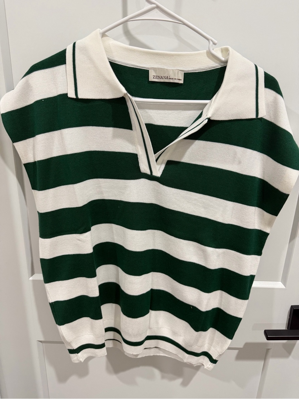 Zenana Outfitters Dark Green and White Striped Polo Sweater Top for Kids